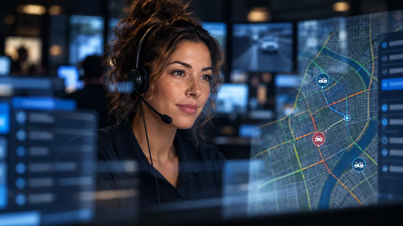 Prestige CK dispatcher on a headset watching the live dispatch map
